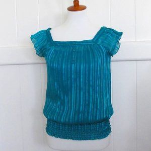 3/$15 BCX | Y2K Teal Career Smock Hem Stretch Blouse